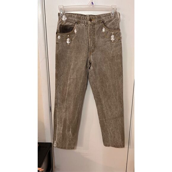 Guess Cameo Custom Made Jeans Brown tone with Leather Trim SZ 6 - Picture 2 of 16